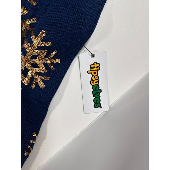 Tipsy Elves Blue Mini Sweater Dress With Gold Sequin Snowflakes Size XS NWT - Picture 14 of 16